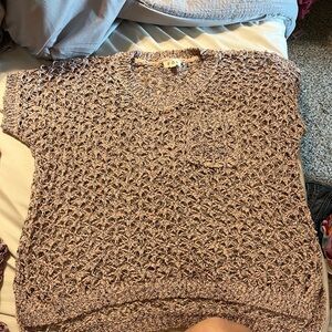 POL Women's V-Neck Crochet Sweater - Brown